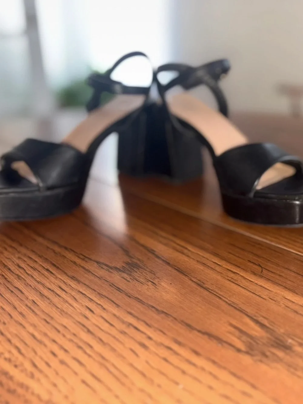 Black Platform Block Heel Sandals with Ankle Strap - Picture 3 of 6